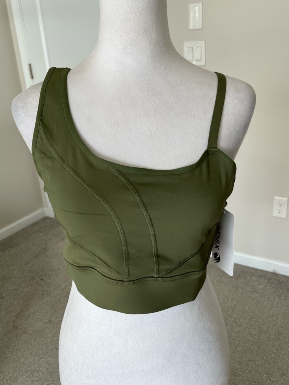 NWT Phoenix Activewear Malibu Bold Shoulder Green Asymmetrical Bra Lrg/A-C Cup